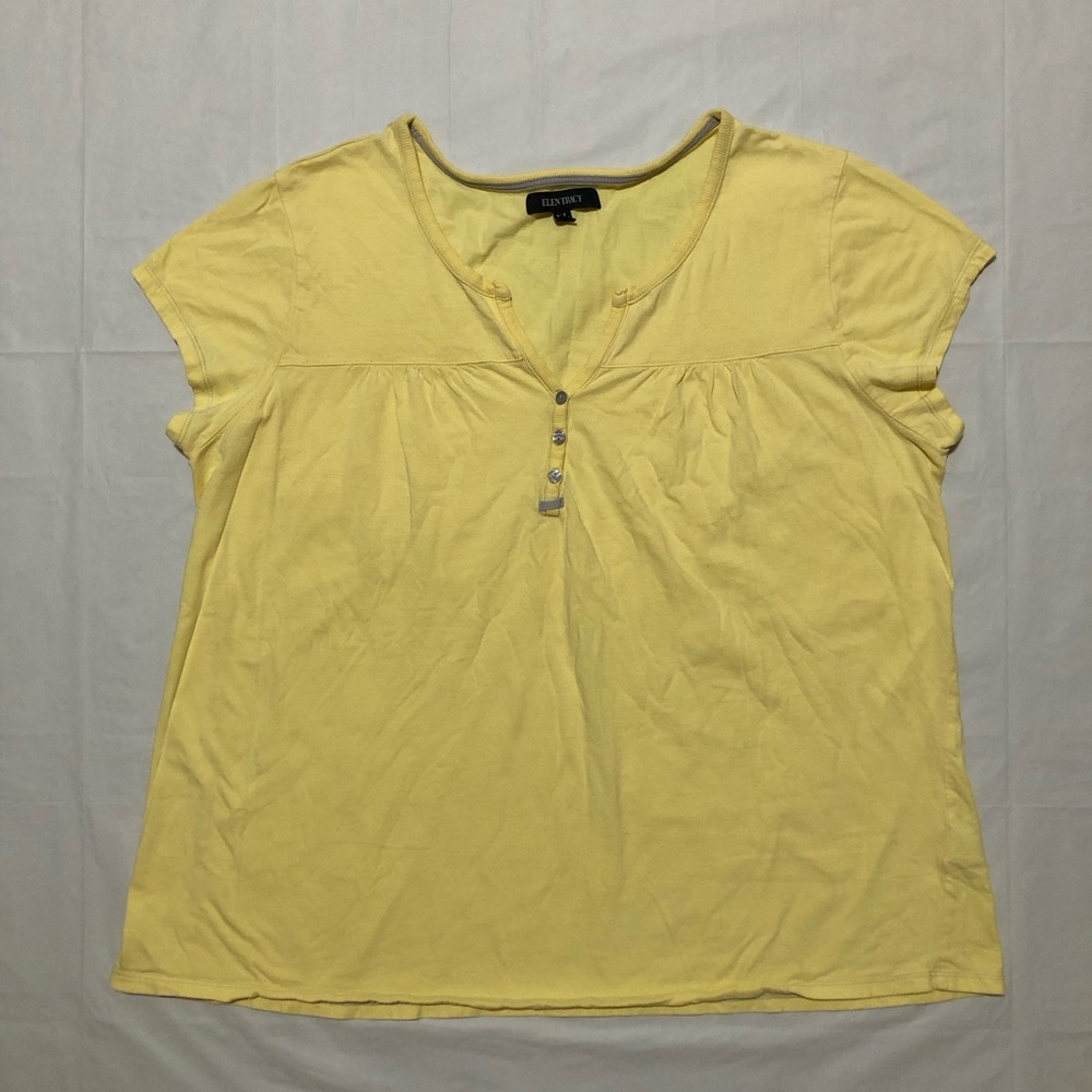 Ellen Tracy Women’s Short Sleeve V-Neck Henley Light Yellow Pajama Top XL
